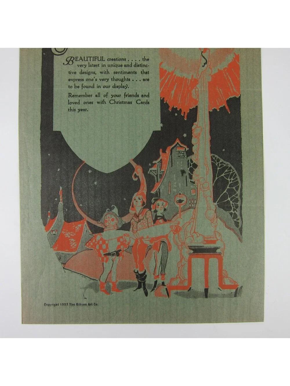 Vintage 1927 Art Deco Christmas Lithograph Paper Bag Gibson Art Co Cincinnati OH